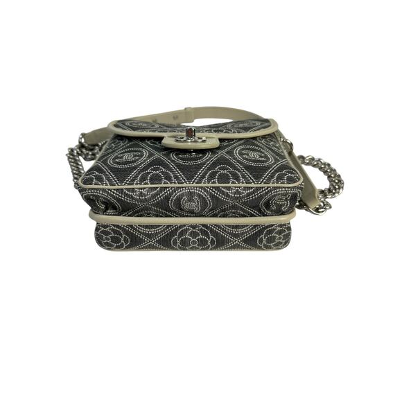 Chanel Camellia Double Side  Quilted Printed Canvas Small Gray Flap Bag - Picture 5 of 9
